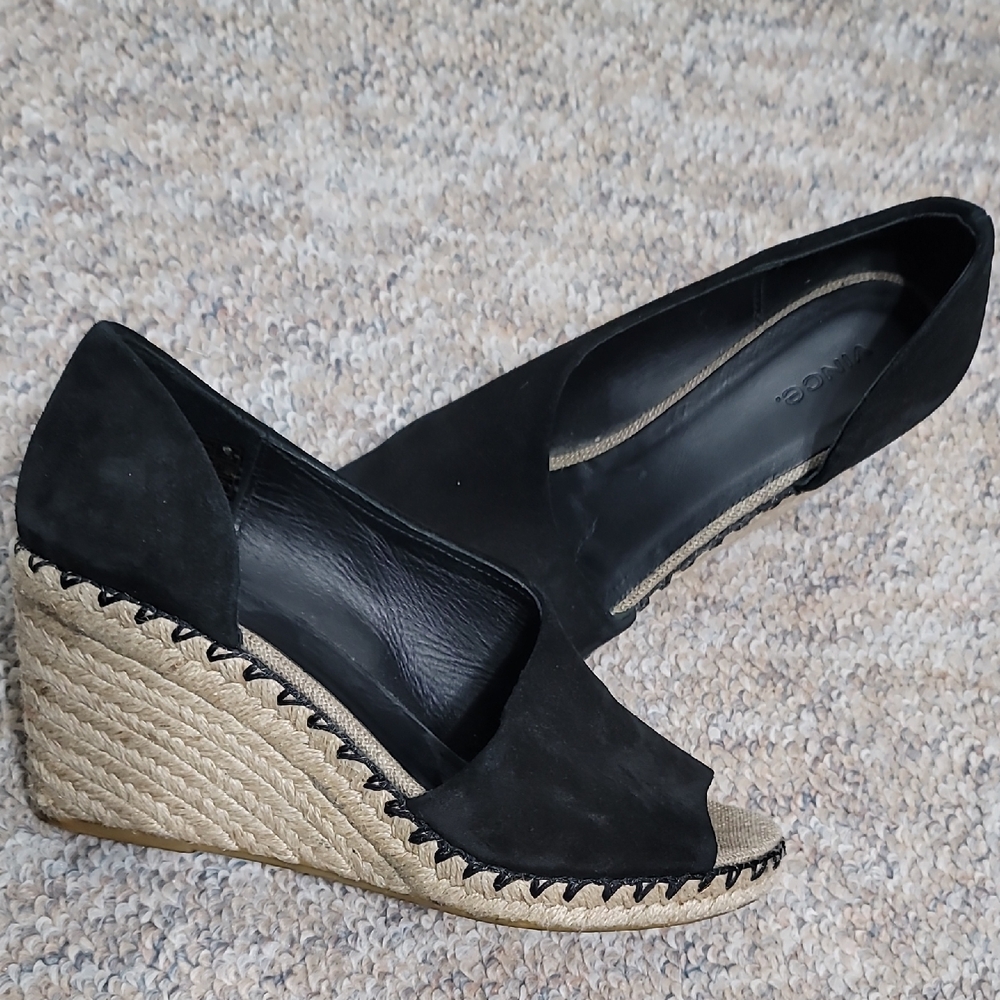 Vince Black and Tan Wedge Espadrilles